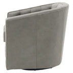 Top Grain Leather Swivel Accent Chair – Dark Blue / Grey / Brown, Button Tufted, Single