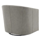 Top Grain Leather Swivel Accent Chair – Dark Blue / Grey / Brown, Button Tufted, Single