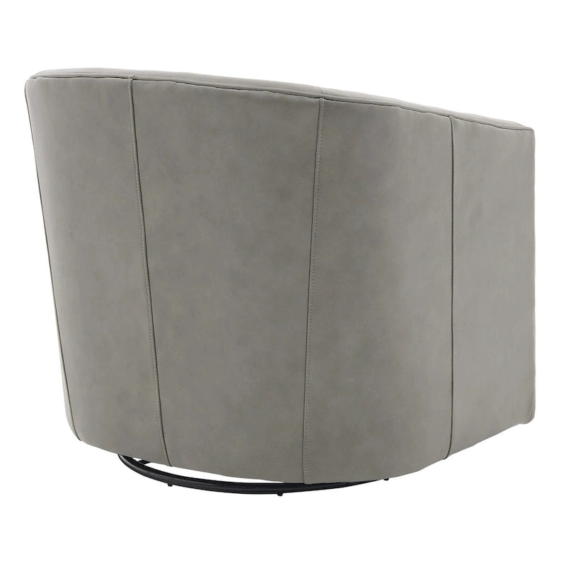 Top Grain Leather Swivel Accent Chair – Dark Blue / Grey / Brown, Button Tufted, Single