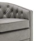 Top Grain Leather Swivel Accent Chair – Dark Blue / Grey / Brown, Button Tufted, Single
