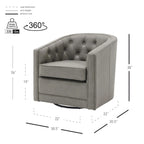 Top Grain Leather Swivel Accent Chair – Dark Blue / Grey / Brown, Button Tufted, Single