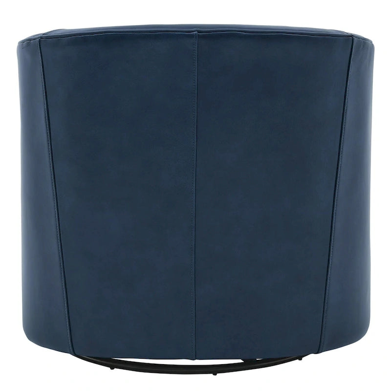 Top Grain Leather Swivel Accent Chair – Dark Blue / Grey / Brown, Button Tufted, Single