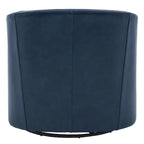 Top Grain Leather Swivel Accent Chair – Dark Blue / Grey / Brown, Button Tufted, Single