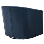 Top Grain Leather Swivel Accent Chair – Dark Blue / Grey / Brown, Button Tufted, Single