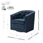 Top Grain Leather Swivel Accent Chair – Dark Blue / Grey / Brown, Button Tufted, Single