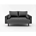 Faux Leather Mid-Century Modern Loveseat – Black / White / Brown, Button Tufted, Seats 2