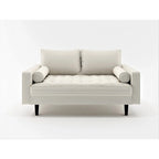 Faux Leather Mid-Century Modern Loveseat – Black / White / Brown, Button Tufted, Seats 2