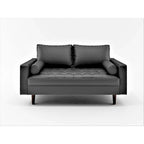 Faux Leather Mid-Century Modern Loveseat – Black / White / Brown, Button Tufted, Seats 2