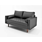 Faux Leather Mid-Century Modern Loveseat – Black / White / Brown, Button Tufted, Seats 2