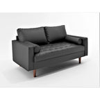 Faux Leather Mid-Century Modern Loveseat – Black / White / Brown, Button Tufted, Seats 2