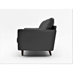 Faux Leather Mid-Century Modern Loveseat – Black / White / Brown, Button Tufted, Seats 2