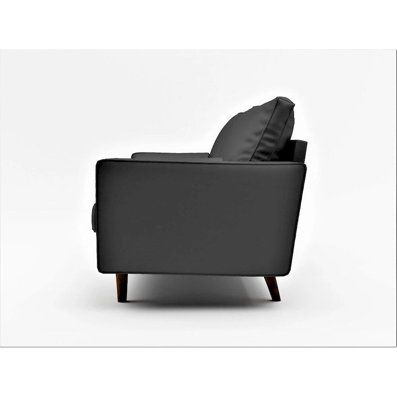 Faux Leather Mid-Century Modern Loveseat – Black / White / Brown, Button Tufted, Seats 2