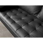 Faux Leather Mid-Century Modern Loveseat – Black / White / Brown, Button Tufted, Seats 2