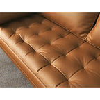 Faux Leather Mid-Century Modern Loveseat – Black / White / Brown, Button Tufted, Seats 2