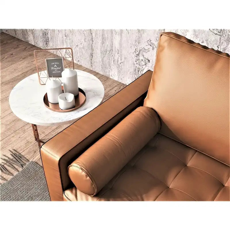 Faux Leather Mid-Century Modern Loveseat – Black / White / Brown, Button Tufted, Seats 2