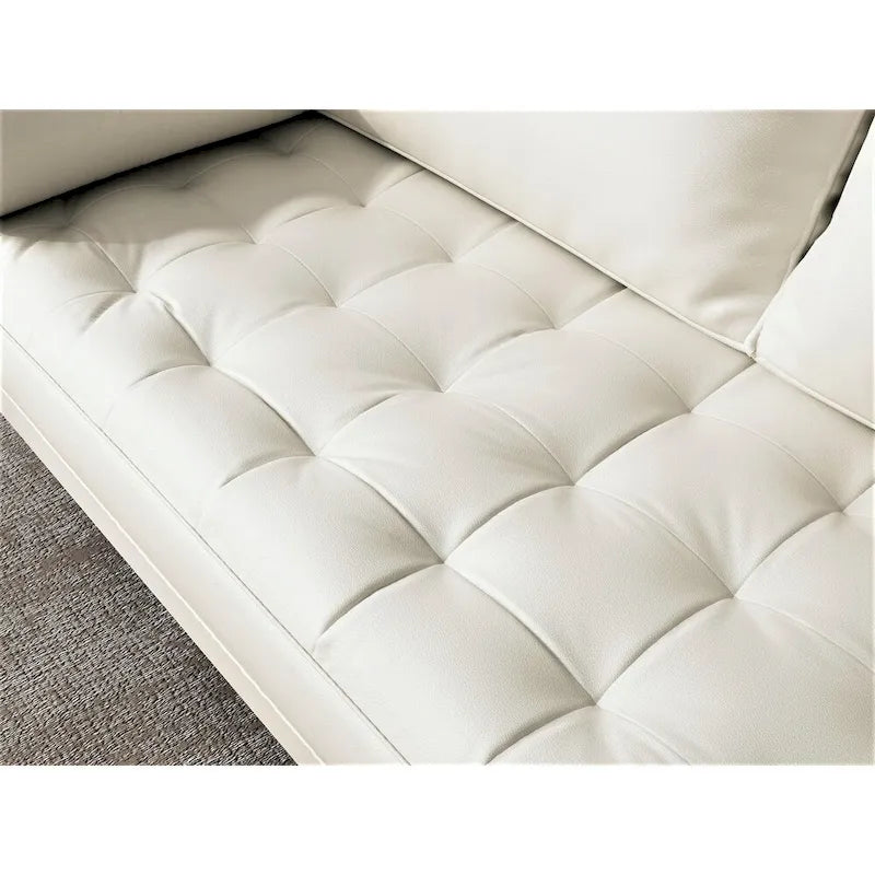 Faux Leather Mid-Century Modern Loveseat – Black / White / Brown, Button Tufted, Seats 2
