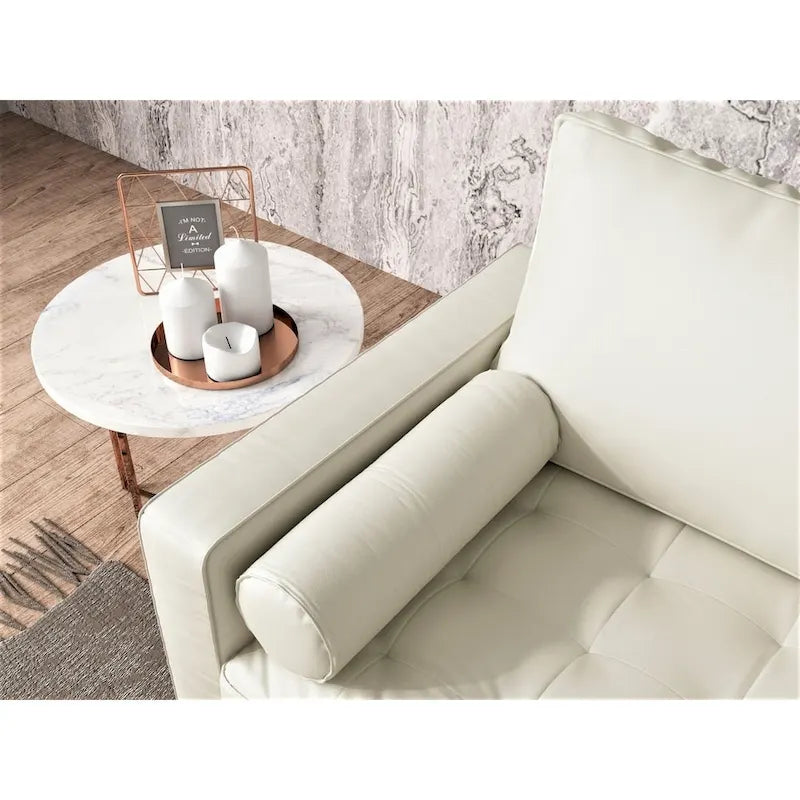 Faux Leather Mid-Century Modern Loveseat – Black / White / Brown, Button Tufted, Seats 2
