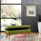 Mid-Century Storage Bench – Green / Orange / Grey / Charcoal Faux Leather / Linen, Nail-Head Trim, Single