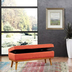 Mid-Century Storage Bench – Green / Orange / Grey / Charcoal Faux Leather / Linen, Nail-Head Trim, Single