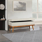 Mid-Century Storage Bench – Green / Orange / Grey / Charcoal Faux Leather / Linen, Nail-Head Trim, Single