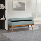 Mid-Century Storage Bench – Green / Orange / Grey / Charcoal Faux Leather / Linen, Nail-Head Trim, Single