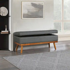 Mid-Century Storage Bench – Green / Orange / Grey / Charcoal Faux Leather / Linen, Nail-Head Trim, Single