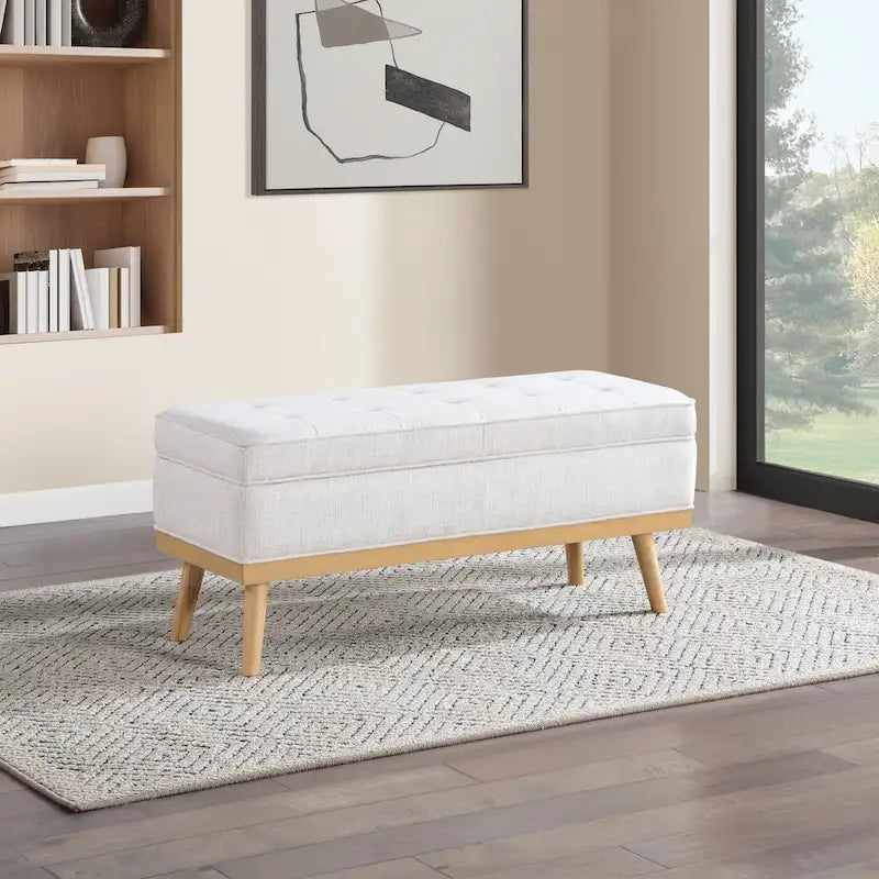 Mid-Century Storage Bench – Green / Orange / Grey / Charcoal Faux Leather / Linen, Nail-Head Trim, Single