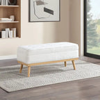 Mid-Century Storage Bench – Green / Orange / Grey / Charcoal Faux Leather / Linen, Nail-Head Trim, Single