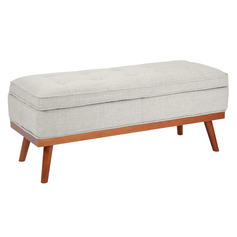 Mid-Century Storage Bench – Green / Orange / Grey / Charcoal Faux Leather / Linen, Nail-Head Trim, Single