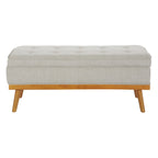 Mid-Century Storage Bench – Green / Orange / Grey / Charcoal Faux Leather / Linen, Nail-Head Trim, Single