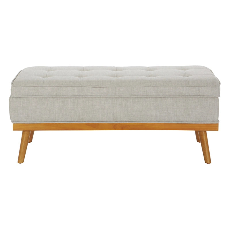 Mid-Century Storage Bench – Green / Orange / Grey / Charcoal Faux Leather / Linen, Nail-Head Trim, Single