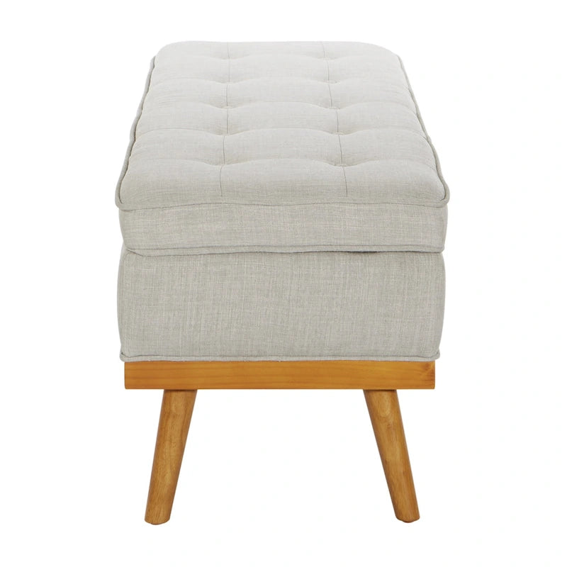 Mid-Century Storage Bench – Green / Orange / Grey / Charcoal Faux Leather / Linen, Nail-Head Trim, Single