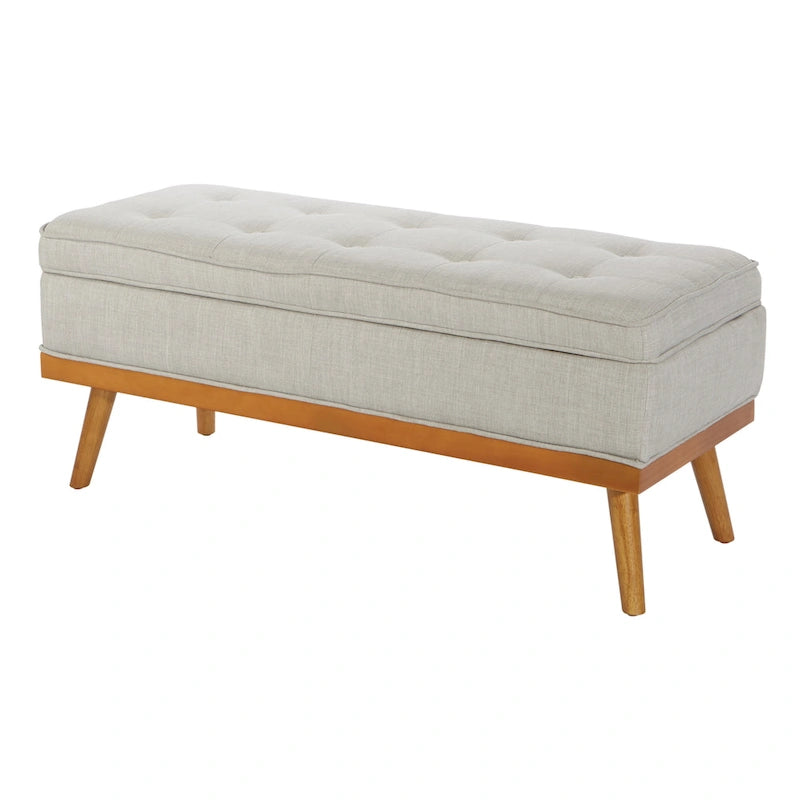 Mid-Century Storage Bench – Green / Orange / Grey / Charcoal Faux Leather / Linen, Nail-Head Trim, Single