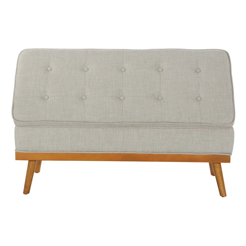 Mid-Century Storage Bench – Green / Orange / Grey / Charcoal Faux Leather / Linen, Nail-Head Trim, Single