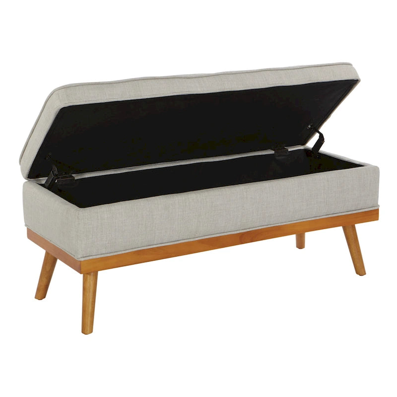 Mid-Century Storage Bench – Green / Orange / Grey / Charcoal Faux Leather / Linen, Nail-Head Trim, Single