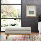 Mid-Century Storage Bench – Green / Orange / Grey / Charcoal Faux Leather / Linen, Nail-Head Trim, Single