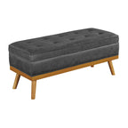 Mid-Century Storage Bench – Green / Orange / Grey / Charcoal Faux Leather / Linen, Nail-Head Trim, Single