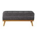 Mid-Century Storage Bench – Green / Orange / Grey / Charcoal Faux Leather / Linen, Nail-Head Trim, Single