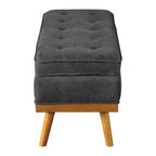 Mid-Century Storage Bench – Green / Orange / Grey / Charcoal Faux Leather / Linen, Nail-Head Trim, Single