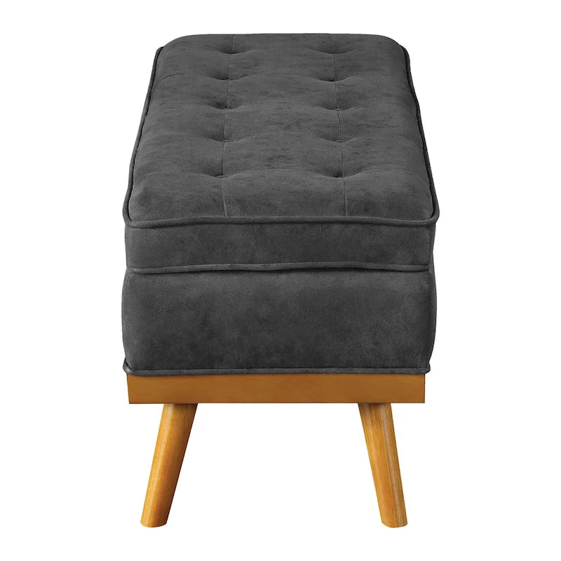 Mid-Century Storage Bench – Green / Orange / Grey / Charcoal Faux Leather / Linen, Nail-Head Trim, Single