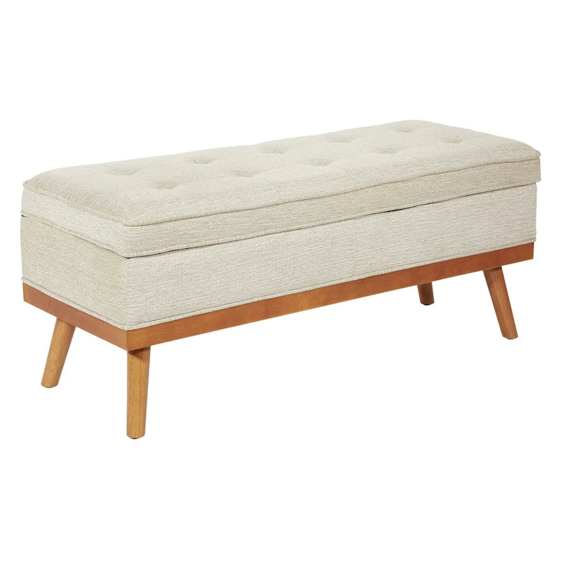 Mid-Century Storage Bench – Green / Orange / Grey / Charcoal Faux Leather / Linen, Nail-Head Trim, Single
