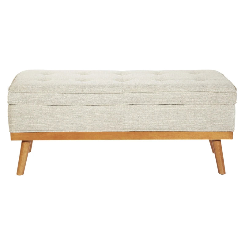 Mid-Century Storage Bench – Green / Orange / Grey / Charcoal Faux Leather / Linen, Nail-Head Trim, Single