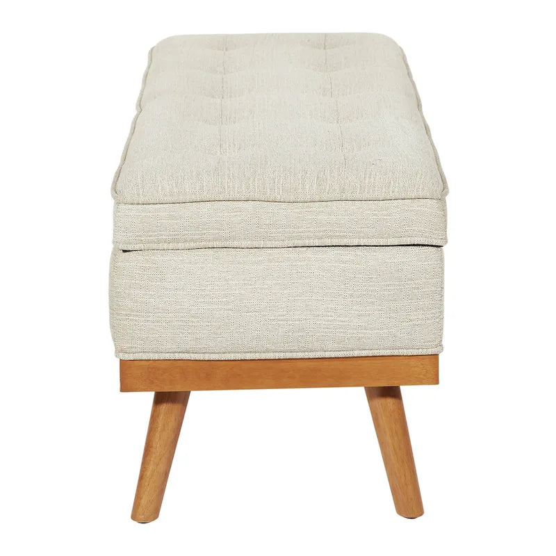 Mid-Century Storage Bench – Green / Orange / Grey / Charcoal Faux Leather / Linen, Nail-Head Trim, Single