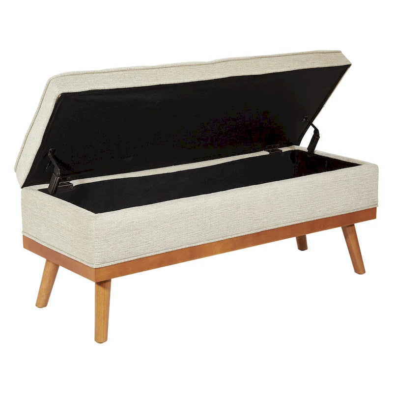 Mid-Century Storage Bench – Green / Orange / Grey / Charcoal Faux Leather / Linen, Nail-Head Trim, Single