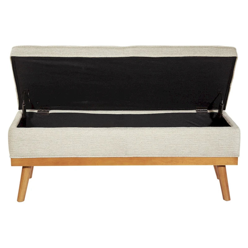 Mid-Century Storage Bench – Green / Orange / Grey / Charcoal Faux Leather / Linen, Nail-Head Trim, Single