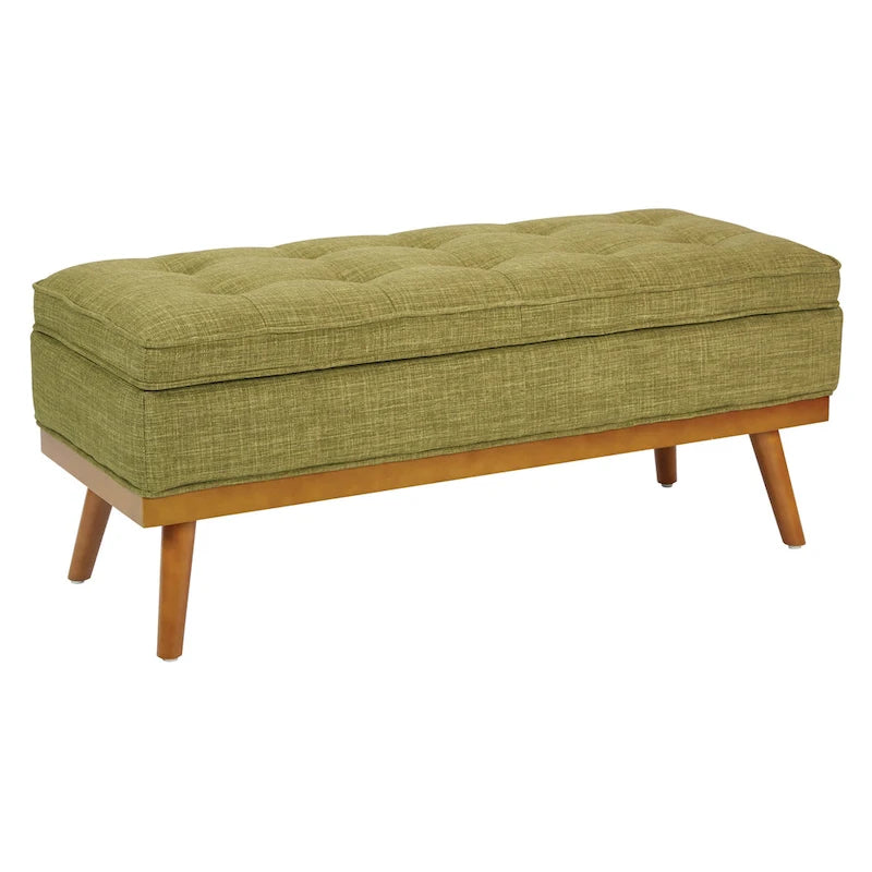 Mid-Century Storage Bench – Green / Orange / Grey / Charcoal Faux Leather / Linen, Nail-Head Trim, Single