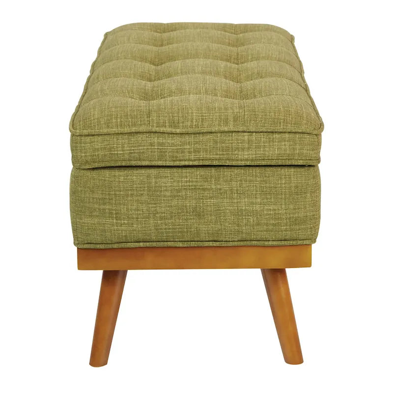 Mid-Century Storage Bench – Green / Orange / Grey / Charcoal Faux Leather / Linen, Nail-Head Trim, Single