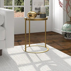 16" Round C-Shape Side Table – Brass / Blackened Bronze, Tempered Glass Top, Modern Style, Single