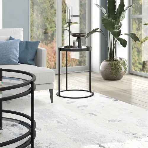 16" Round C-Shape Side Table – Brass / Blackened Bronze, Tempered Glass Top, Modern Style, Single