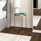 16" Round C-Shape Side Table – Brass / Blackened Bronze, Tempered Glass Top, Modern Style, Single